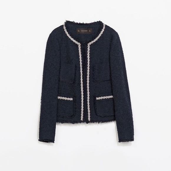 Zara Jackets & Blazers - Zara Navy Blue Tweed Jacket Blazer